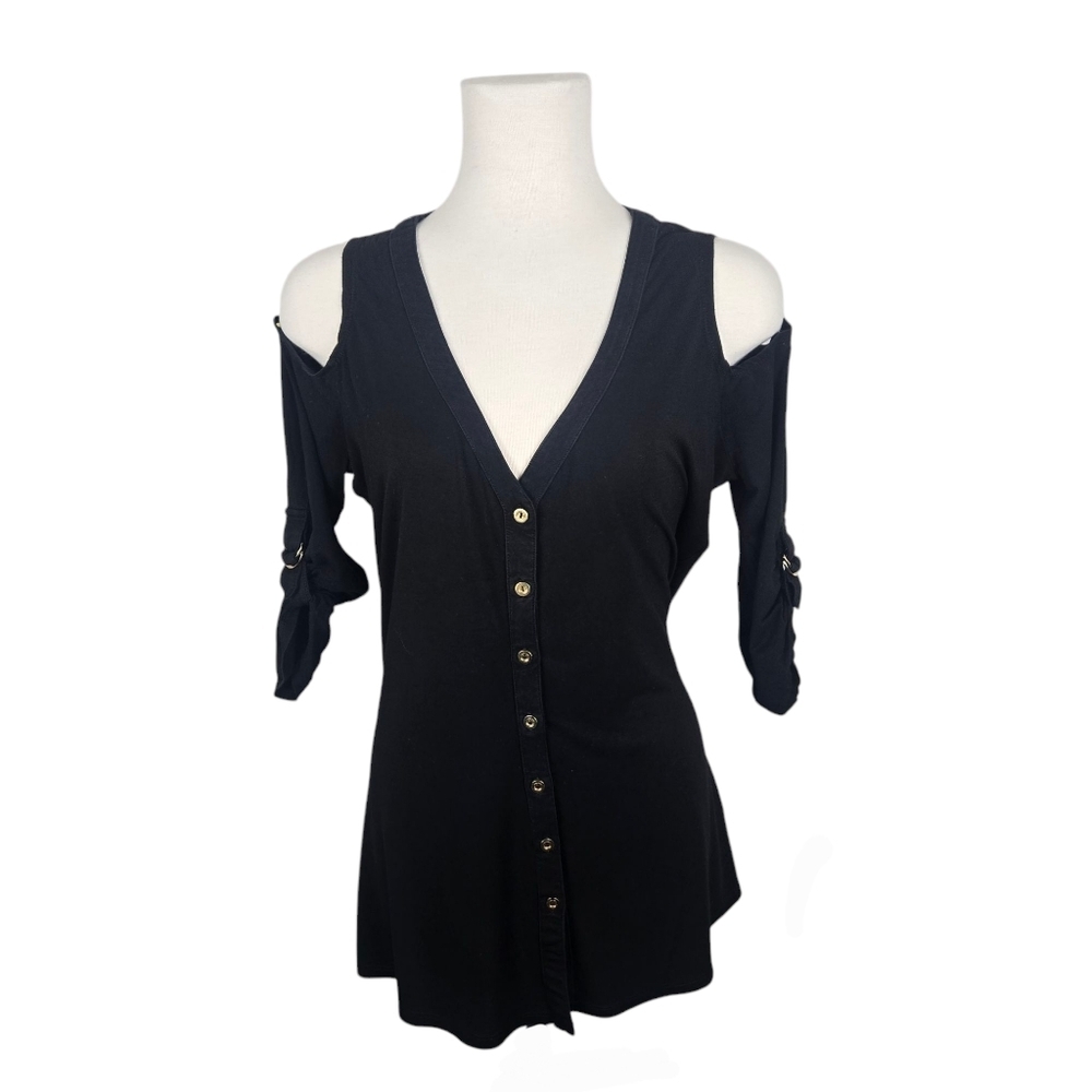 2B Bebe Black Long Sleeve Cold Shoulder Top Size Medium